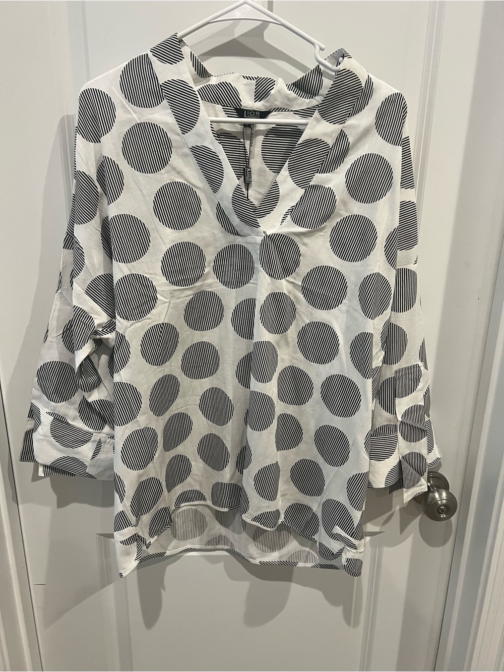 NWT White Top with Black Dot Print by Lior Size Large